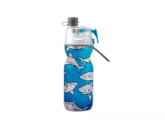 O2COOL Elite Mist N Sip Insulated Arctic Kids' Squeeze Bottle with Silicone Cap, 12 Ounces, Shark
