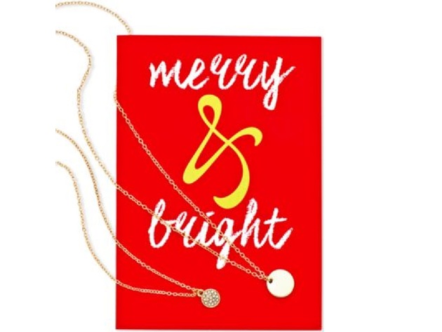 Macys Gold-Tone Multi-Chain Pavé Disc Pendant Necklace Greeting Card