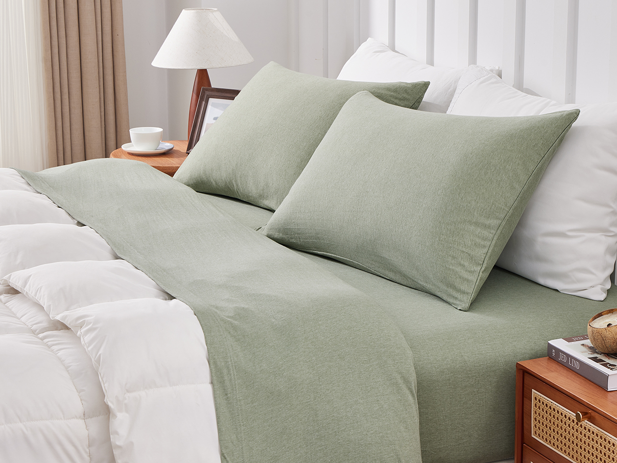 Kathy Ireland 4 Piece Heathered Jersey Knit Cotton Sheet Set (King/Olive)