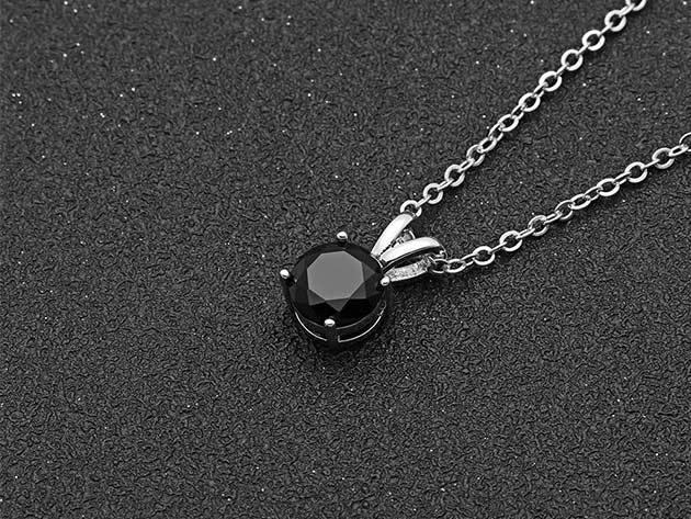 Solitare Pendant Necklace with Cubic Zirconia Crystal (Black)