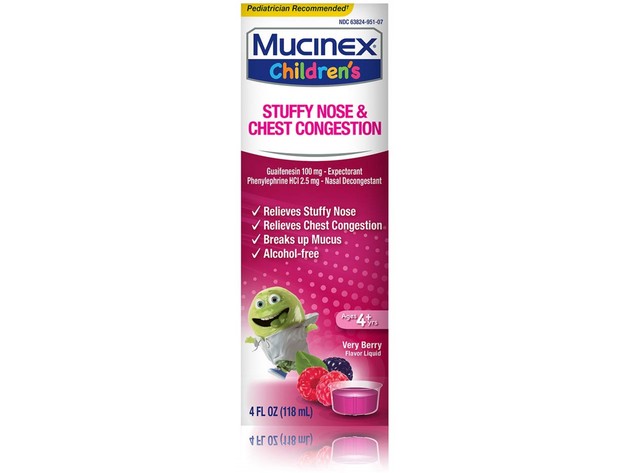 Mucinex Children's Very Berry Flavor Liquid for Stuffy Nose and Chest Congestion, 6 Pack, 4 Fluid Ounces