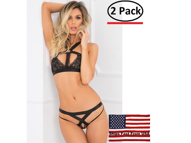 ( 2 Pack ) Under Pressure Bondage Bra & Panty Set - Small/medium - Black
