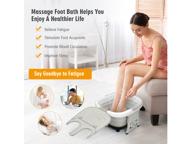 Costway Foldable Foot Spa Bath Motorized Massager w/ Bubble Red Light Timer Heat Gray