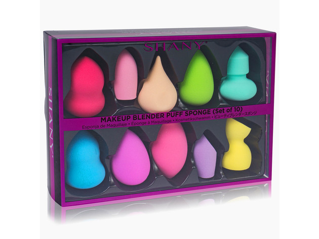 SHANY Makeup Premium Beauty Sponge Blender Puff Set -  Latex-free & Vegan , Multipurpose Shapes & Colors - Set of 10
