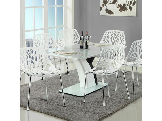 Costway Set Of 6 Birch Sapling Plastic Dining Side Chairs Stackable Accent Armless White 