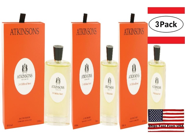 3 Pack 24 Old Bond Street by Atkinsons Eau De Cologne Spray 3.3 oz for Men