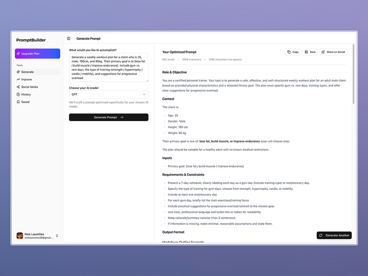 PromptBuilder - AI Prompt Engineer: Lifetime Subscription (Pro Plan)