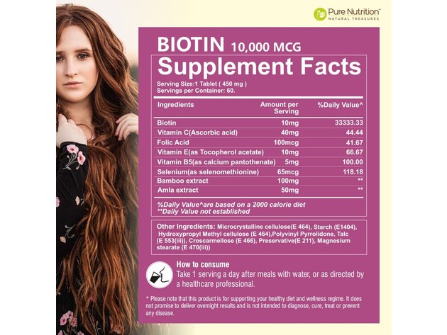 Pure Nutrition Biotin Plus Good For Hair Growth, Skin & Nails Health, 450 mg - 60 Tablets