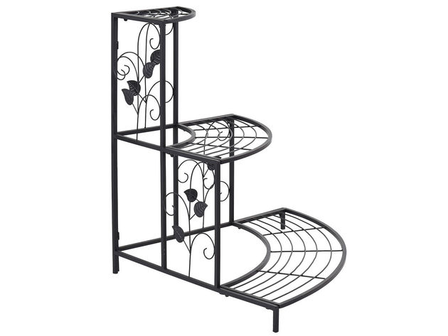 Costway 3 Tier Floral Corner Plant Stand Metal Flower Pot Rack Stair Display Ladder - Black