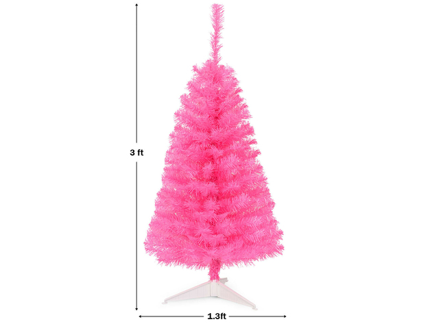 3 Foot Premium Mini Artificial Christmas Tree Pink w/ Plastic Stand