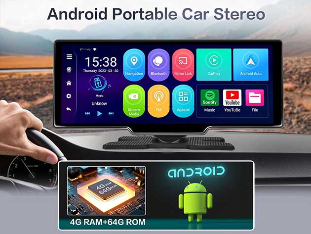 10" Touchscreen Wi-Fi/Bluetooth Wireless Car Display with Apple CarPlay & Android Auto Support