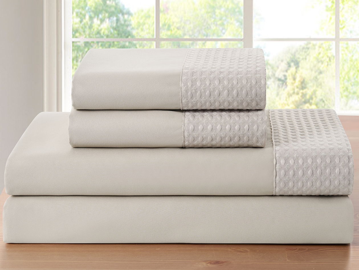 4-Piece Bamboo Blend Waffle Hem Sheet Set (Taupe/Queen)