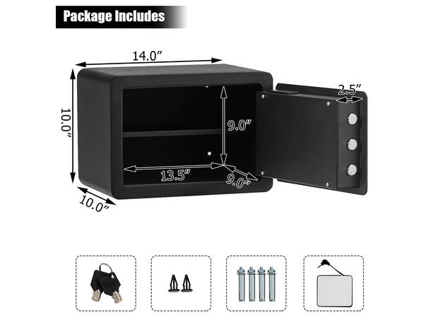 Costway Fingerprint Safe Box Security Box w/Inner LED Light Store Cash Jewelry - Black