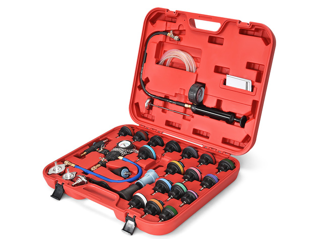 Costway 28 PCS Radiator Pressure Tester Vacuum-Type Cooling System Refill Kit W/Case Red