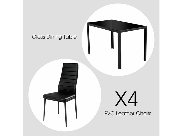 Costway 5 Piece Kitchen Dining Set Glass Metal Table and 4 Chairs Breakfast Furniture Black