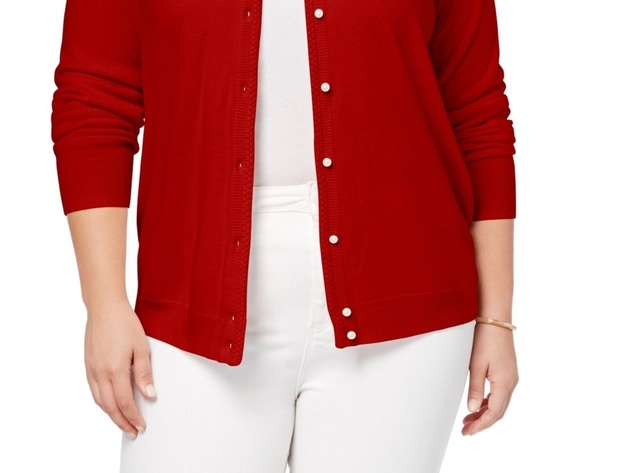 Karen Scott Women's Bead-Button Cardigan  Red Size Medium