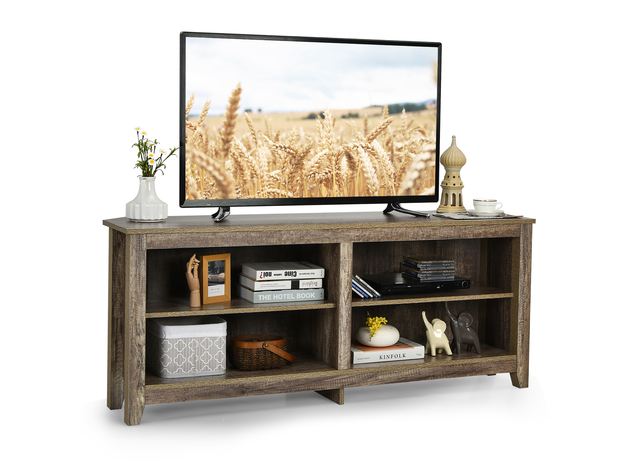 Costway 58'' Corner TV Stand 4 Cubby Entertainment Media Console w/ 2 Shelves - Rustic Grey