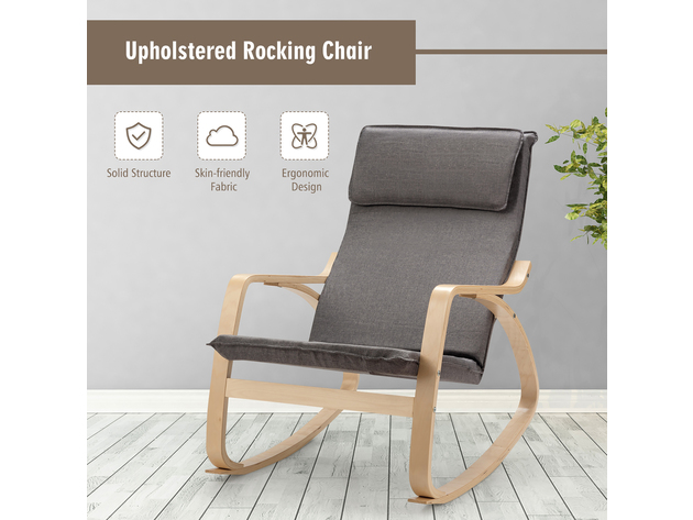 Costway Modern Bentwood Rocking Chair Fabric Upholstered Relax Rocker Lounge Chair - Gray