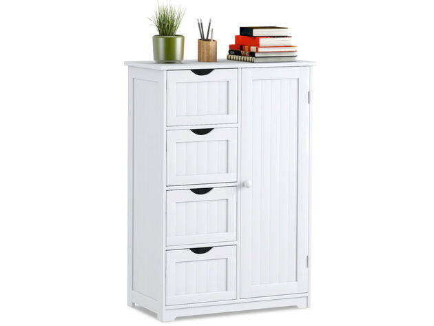 Costway Wooden 4 Drawer Bathroom Cabinet Storage Cupboard 2 Shelves Free Standing White