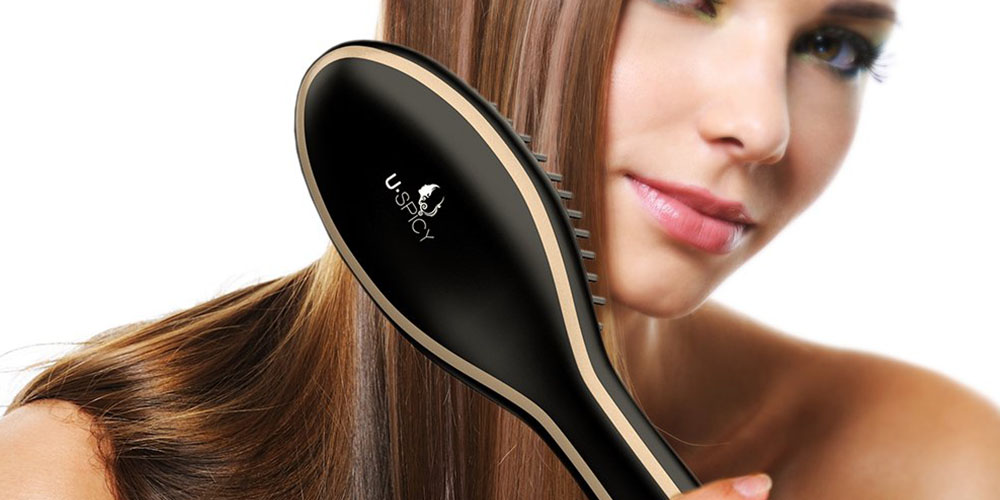 USpicy Anti-Frizz Hair Straightening Brush with Adjustable Temperature