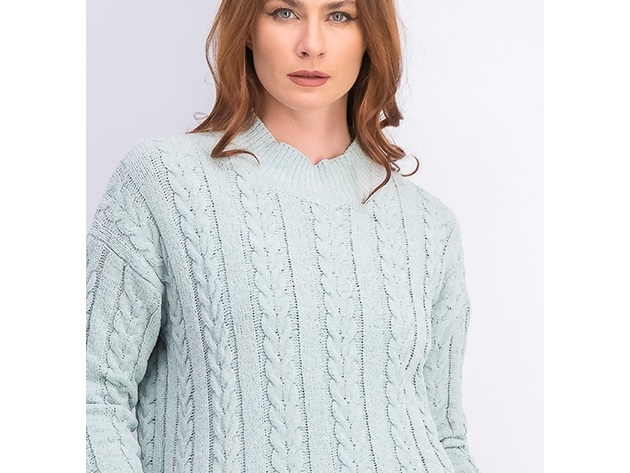 Hippie Rose Juniors' Cable-Knit Drop-Shoulder Sweater Blue Size Medium