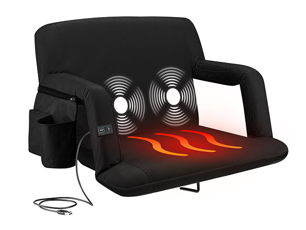 Heated Massage Reclining Stadium Seat with Armrests and Side Pockets