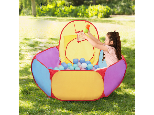 Costway 7pc Kids Ball Pit Play Tents & Tunnels Pop Up Baby Toy Gifts - Red, Yellow, Purple, Blue