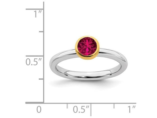 Created Synthetic Ruby 1/2 Carat (ctw) Ring in Sterling Silver With Gold Plating - 10