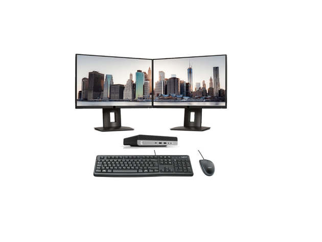HP EliteDesk 800 G3 Mini Desktop | Core i5-6500T | 16GB RAM | 512GB SSD | Windows 10 Pro |  2x 22" LCD Monitors (Refurbished)