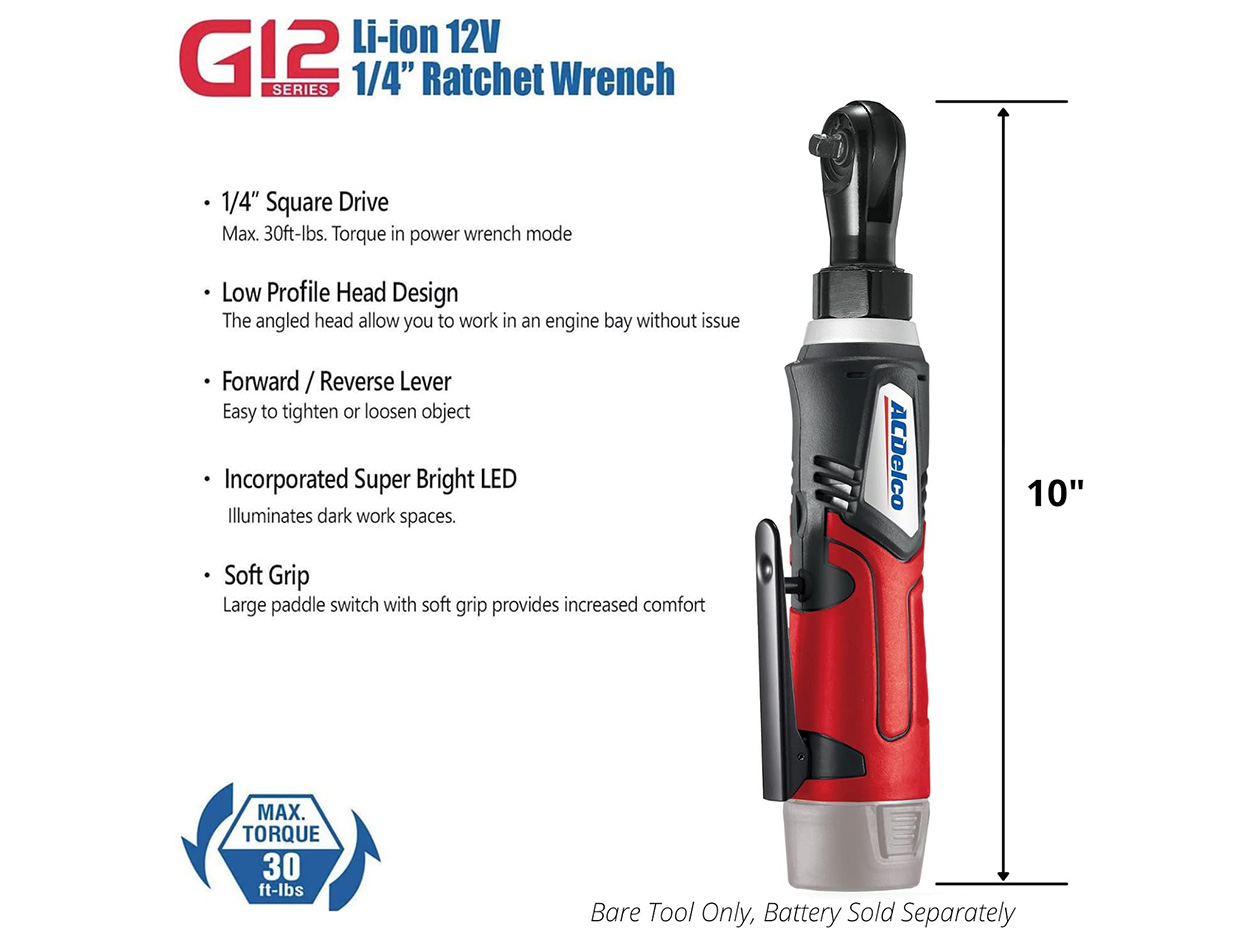 ACDelco G12 Series Li-ion 12V 1/4" & 3/8" Ratchet Wrench Kit with 1 Battery & Bag