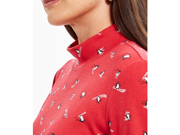 Karen Scott Women's Skiing Penguins Printed Mock-Neck Top Bright Red Size XX Large