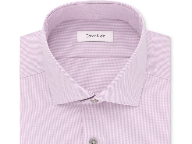 Calvin Klein Men's Steel Slim-Fit Non-Iron Stretch Performance Unsolid Dress Shirt Purple Size 15X34-35"