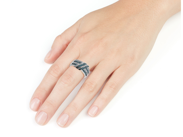 White and Blue Diamond Ring 1/2 Carat (ctw) in Sterling Silver - 9