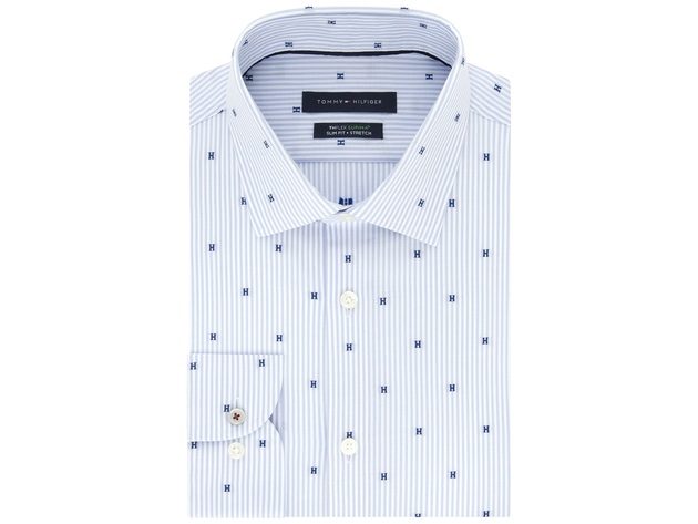Tommy Hilfiger Men's Performance Stretch Dot-Print Dress Shirt Size 17x34-35