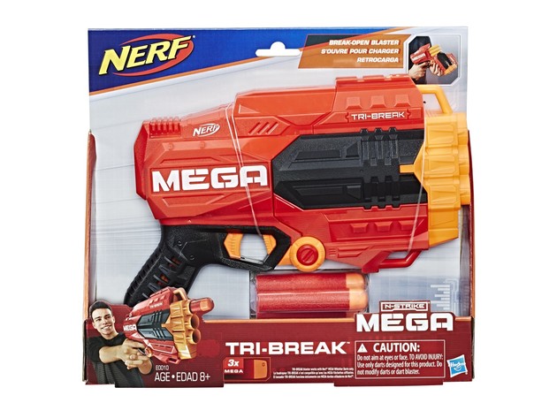 Nerf N-strike Mega Tri-break with 3 Nerf Mega Whistler Darts, For Ages 3 and Above, Red/Orange/Black