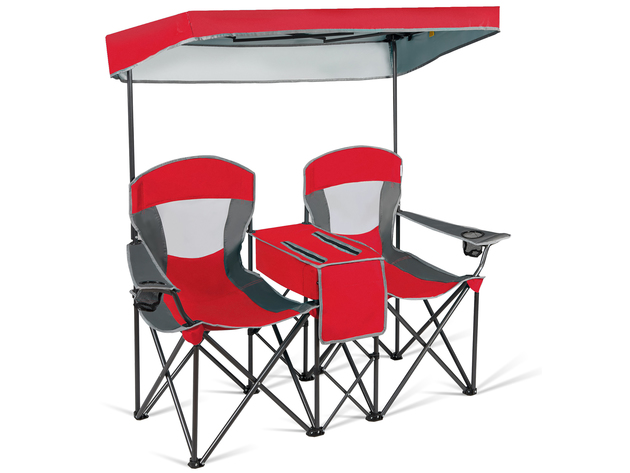 Goplus Portable Folding Camping Canopy Chairs w/ Cup Holder Cooler Outdoor - Red