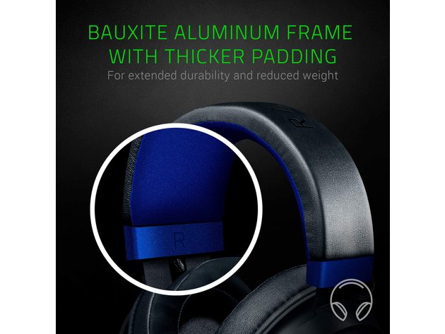 Razer Kraken Gaming Headset: Lightweight Aluminum Frame - Retractable Noise Isolating Microphone - For PC, PS4, PS5, Switch, Xbox One, Xbox Series X & S, Mobile - 3.5 mm Headphone Jack - Black/Blue - Certified Refurbished Brown Box