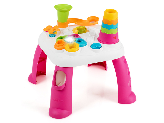 Costway 2 in 1 Learning Table Toddler Activity Center Sit to Stand Play BluePink - Pink (As Picture Shows)