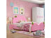 Costway Kids Children Upholstered Platform Toddler Bed Bedroom Furniture Berry Pattern - Pink