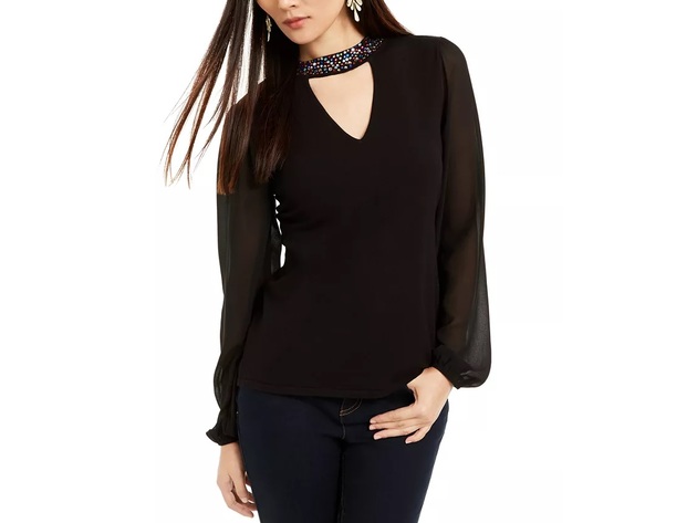 INC International Concepts Women's Embellished Choker Sweater Black Size X-Small