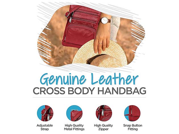 Krediz Leather Crossbody Bag for Women (X-Large/Red)