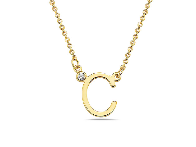 18K Gold-Plated CZ Initial Necklace (C 