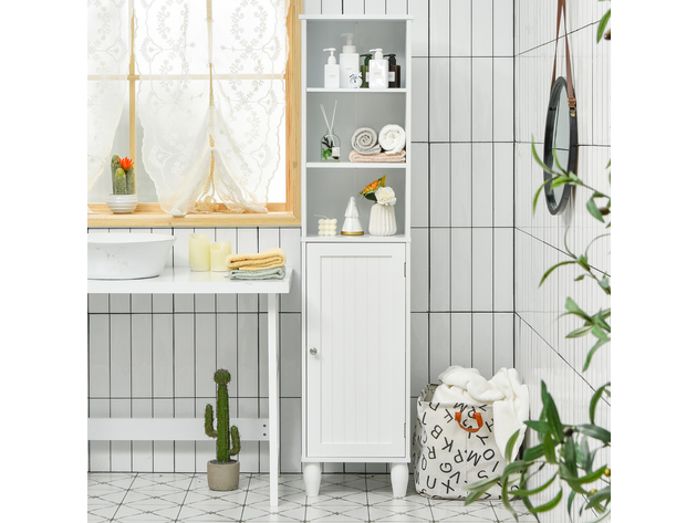 Costway Bathroom Storage Cabinet Tower Bath Cabinet Storage Shelving Display Cabinet - White