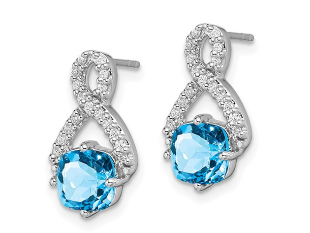 2.50 Carat (ctw) Blue Topaz and Diamonds Infinity Earrings in 14K White Gold