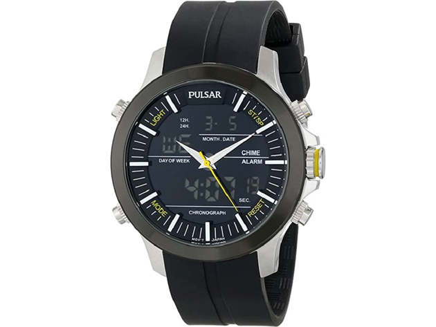 Pulsar men's black pu strap outlet watch