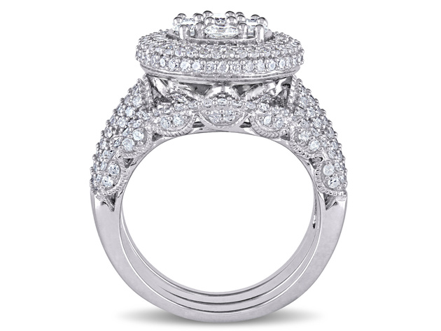 Diamond Engagement Ring & Wedding Band Bridal Set 2.46 Carat (ctw Color H-I Clarity I2-I3) in 10K White Gold - 10