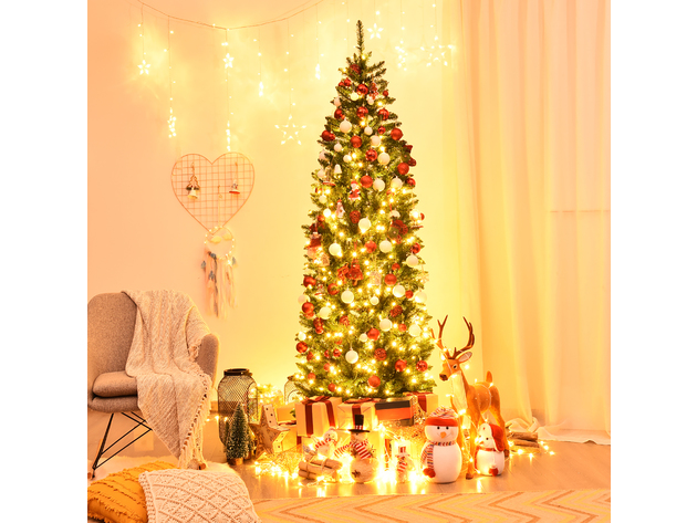 7 Foot Pre-lit Artificial Pencil Christmas Tree w/350 LED Lights