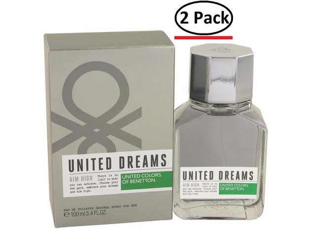 United Dreams Aim High by Benetton Eau De Toilette Spray 3.4 oz for Men (Package of 2)