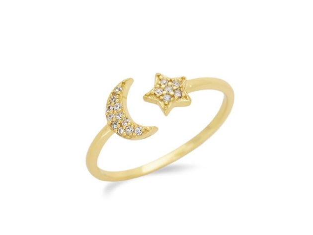 Homvare Women’s 925 Sterling Silver Moon Star Ring - Gold