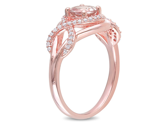 4/5 Carat (ctw) Morganite Infinity Ring in Rose Pink Sterling Silver with Accent Diamonds - 9